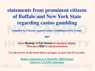 statements from prominent citizens of Buffalo and New York State regarding casino gambling