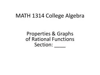 MATH 1314 College Algebra