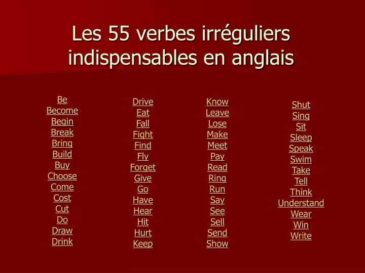 les 55 verbes irr guliers indispensables en anglais