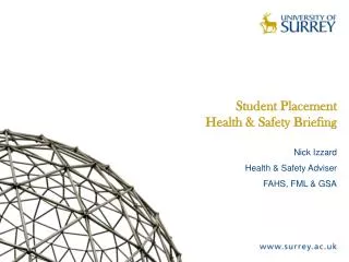 Student Placement Health &amp; Safety Briefing