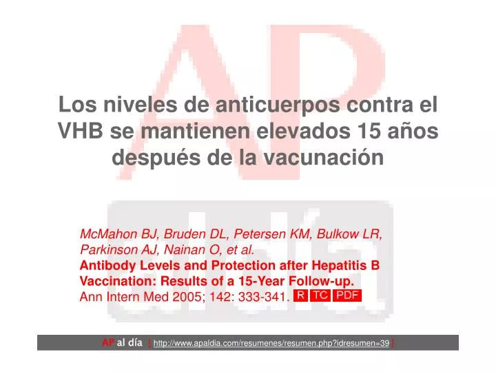 los niveles de anticuerpos contra el vhb se mantienen elevados 15 a os despu s de la vacunaci n