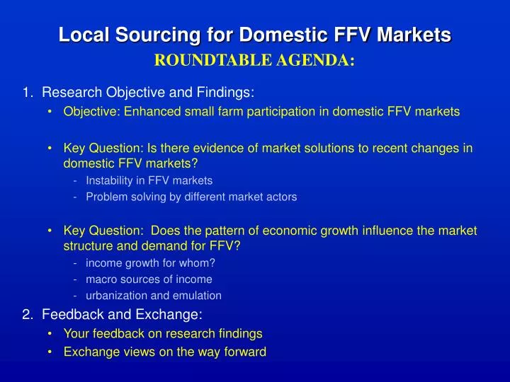local sourcing for domestic ffv markets