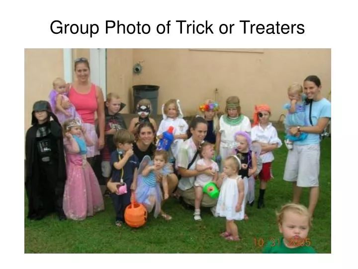 group photo of trick or treaters