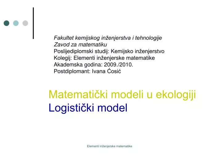 matemati ki modeli u ekologiji logisti ki model