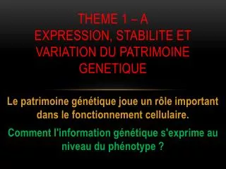 theme 1 a expression stabilite et variation du patrimoine genetique