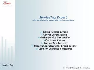 ServiceTax Expert Software Solution for Managing Service Tax Compliance