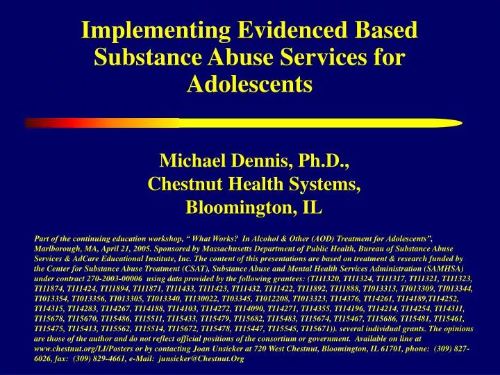 implementing evidenced based substance abuse services for adolescents