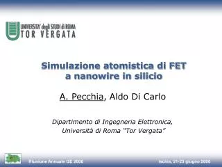 Simulazione atomistica di FET a nanowire in silicio