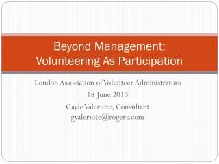 Beyond Management: Volunteering As Participation