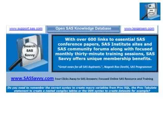 SAS Savvy Focused Online SAS Resource and Training