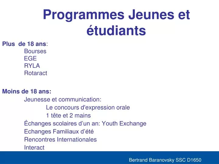 programmes jeunes et tudiants