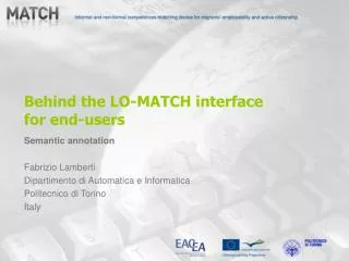 Behind the LO-MATCH interface for end-users