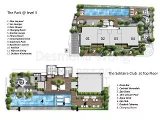 The Park @ level 5 1. 25m Lap pool 2. Sun Lounges 3. Rain Shower 4. Changing Room