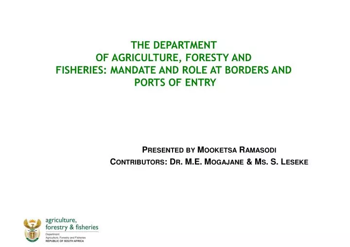 the department of agriculture foresty and fisheries mandate and role at borders and ports of entry