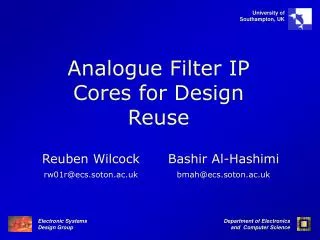 Analogue Filter IP Cores for Design Reuse