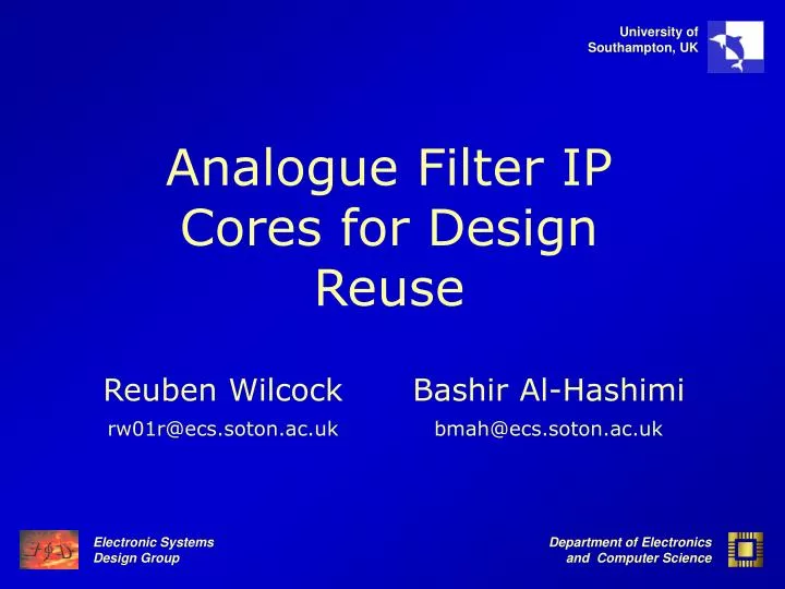 analogue filter ip cores for design reuse