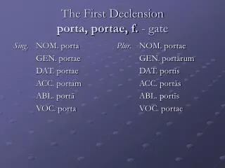 the first declension porta portae f gate