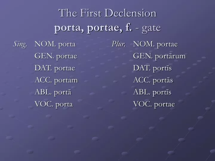 the first declension porta portae f gate