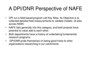 A DPI/DNR Perspective of NAFE