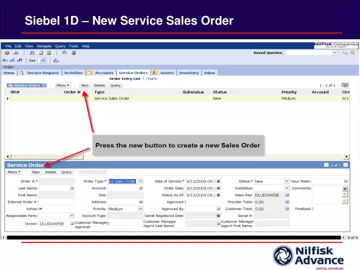 siebel 1d new service sales order