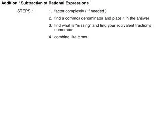 Addition / Subtraction of Rational Expressions