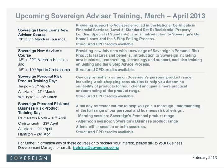 upcoming sovereign adviser training march april 2013