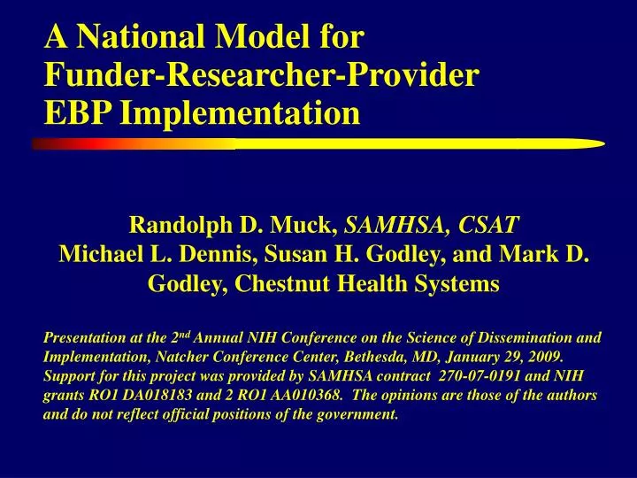 a national model for funder researcher provider ebp implementation