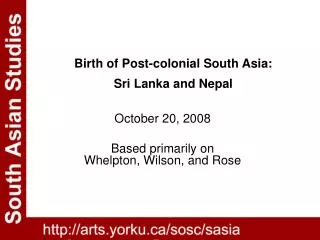 Birth of Post-colonial South Asia: Sri Lanka and Nepal