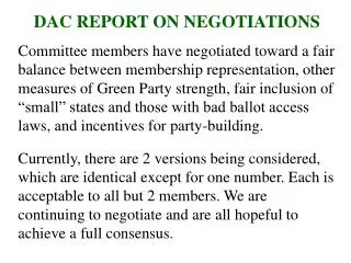 DAC REPORT ON NEGOTIATIONS