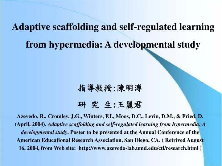 adaptive scaffolding and self regulated learning from hypermedia a developmental study