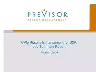CPQ Results Enhancement for S2P: Job Summary Report