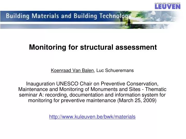 monitoring for structural assessment