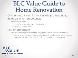 BLC Value Guide to Home Renovation
