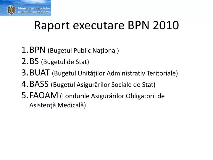 raport executare bpn 2010