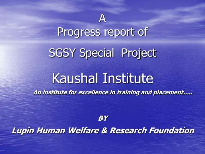 a progress report of sgsy special project