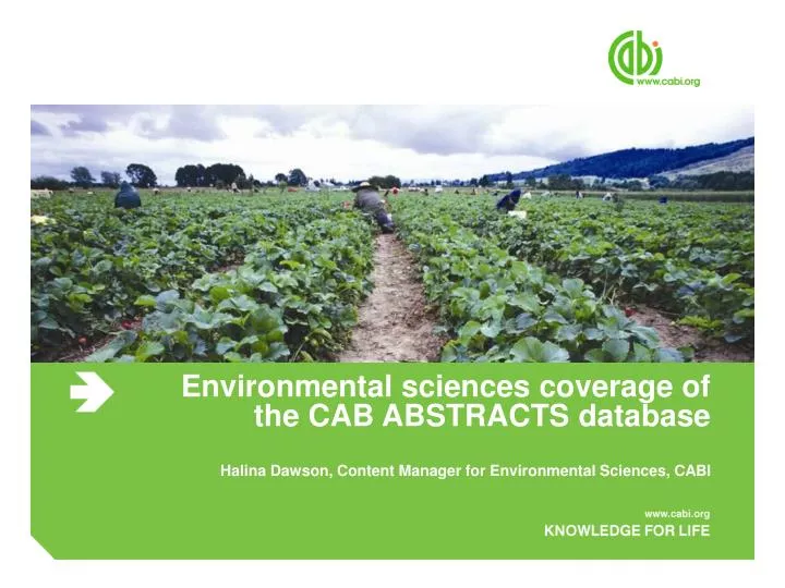 environmental sciences coverage of the cab abstracts database