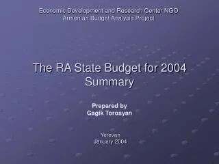 Economic Development and Research Center NGO Armenian Budget Analysis Project