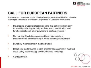 CALL FOR EUROPEAN PARTNERS