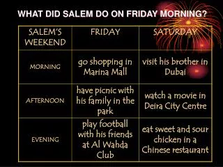 WHAT DID SALEM DO ON FRIDAY MORNING?