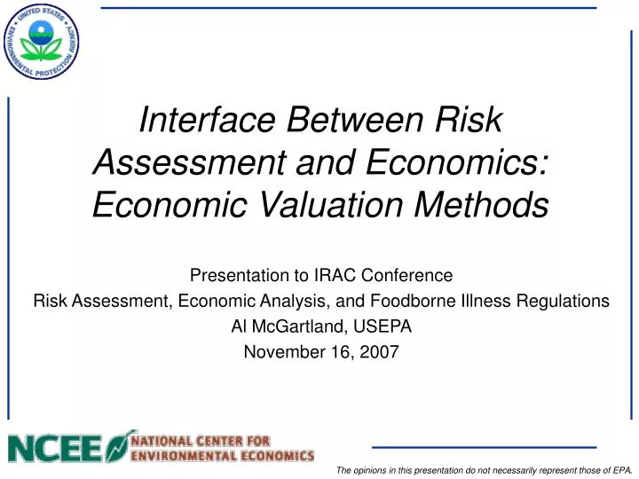 interface between risk assessment and economics economic valuation methods