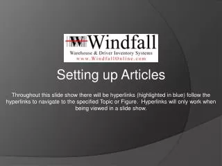 Setting up Articles