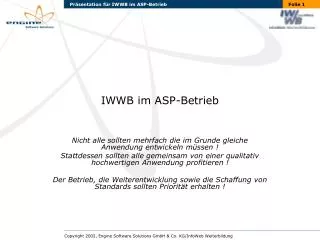 IWWB im ASP-Betrieb