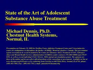 State of the Art of Adolescent Substance Abuse Treatment