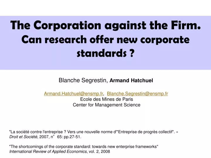 the corporation against the firm can research offer new corporate standards