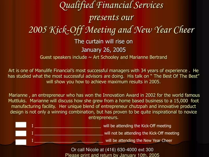 qualified financial services presents our 2005 kick off meeting and new year cheer
