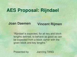 AES Proposal: Rijndael
