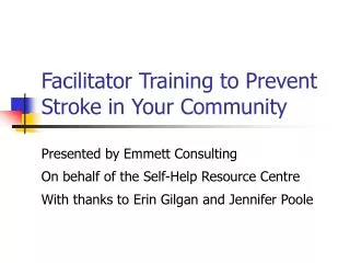 Facilitator Training to Prevent Stroke in Your Community