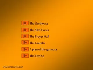 The Gurdwara The Sikh Gurus The Prayer Hall The Granthi A plan of the gurwara The Five Ks