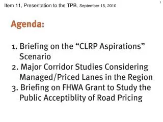 Item 11, Presentation to the TPB, September 15, 2010