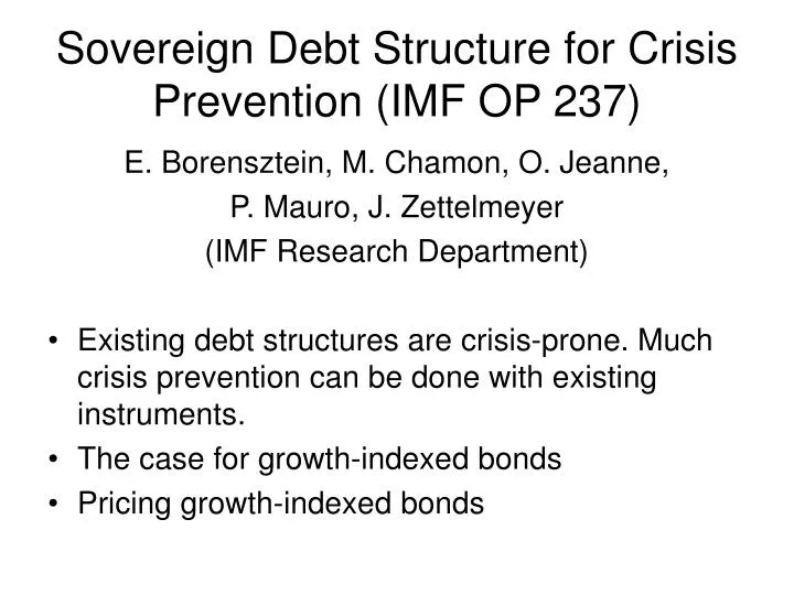 sovereign debt structure for crisis prevention imf op 237